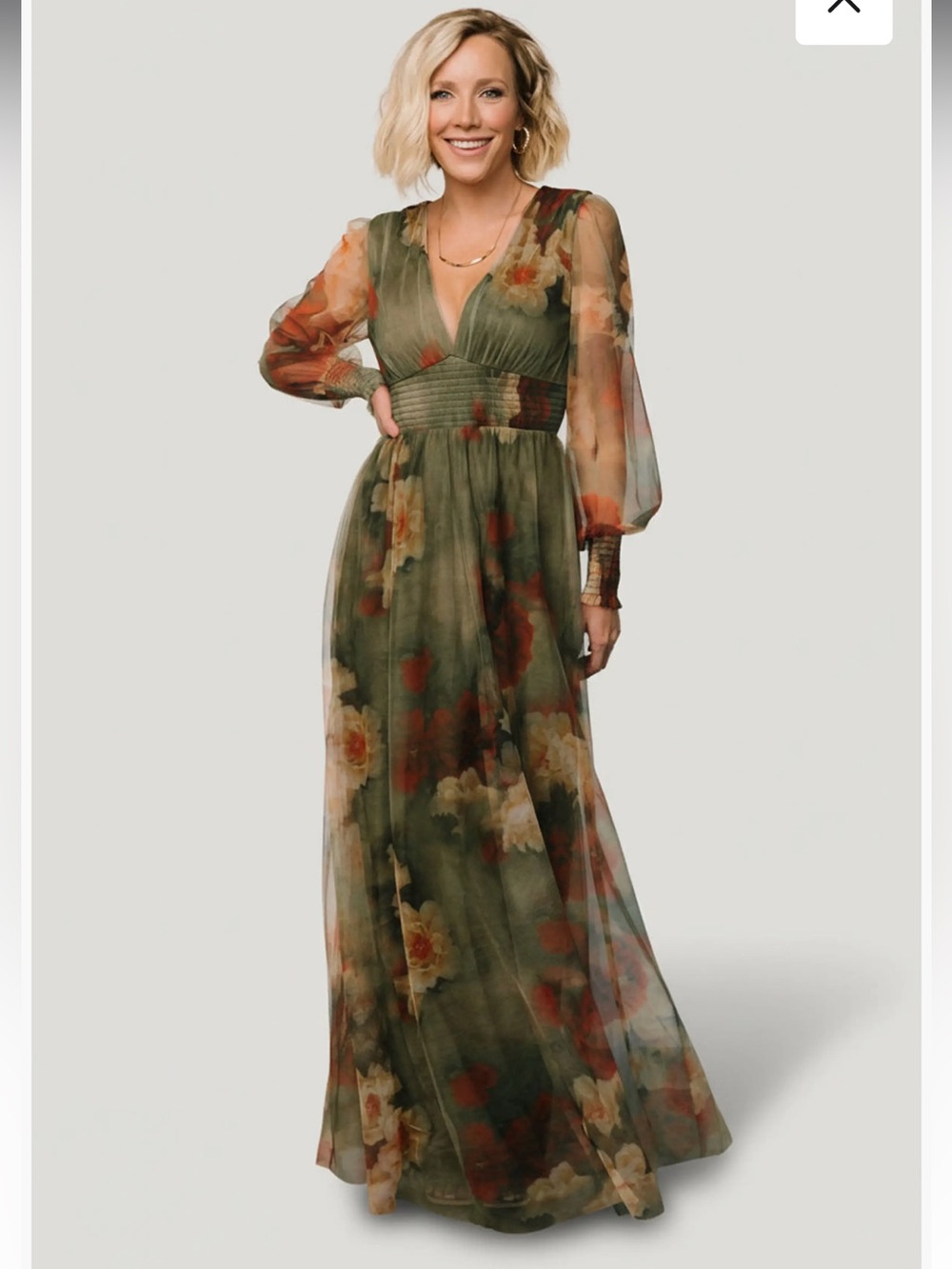 Baltic Born Layla Tulle Maxi Dress, Large, Olive/Rust floral